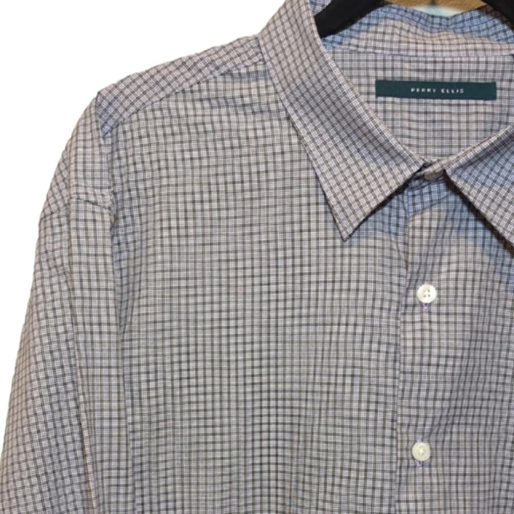 Perry Ellis Mens Shirt Button Down Long Sleeve Purple Plaid Size XXL